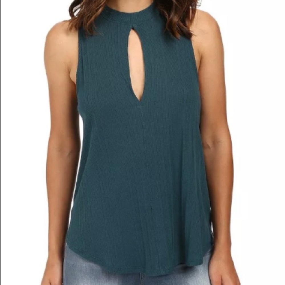 Free People Teal Keyhole High-Neck Tank